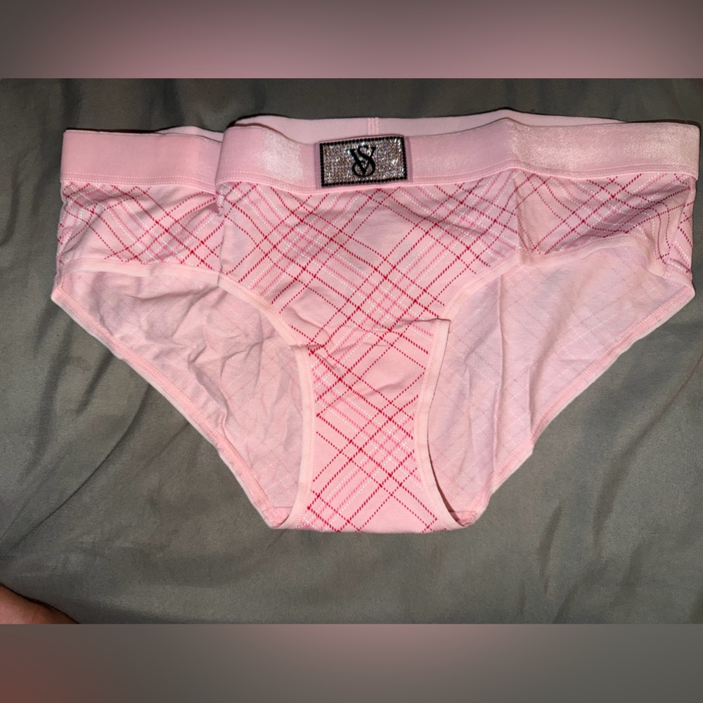 Pink Plaid hipster panties with velvet band